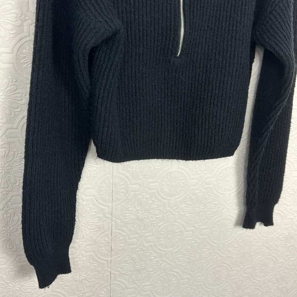 For Love & Lemons Quarter Zip Sweater Pullover Black Ribbed Slouchy Half Cropped - Picture 6 of 10